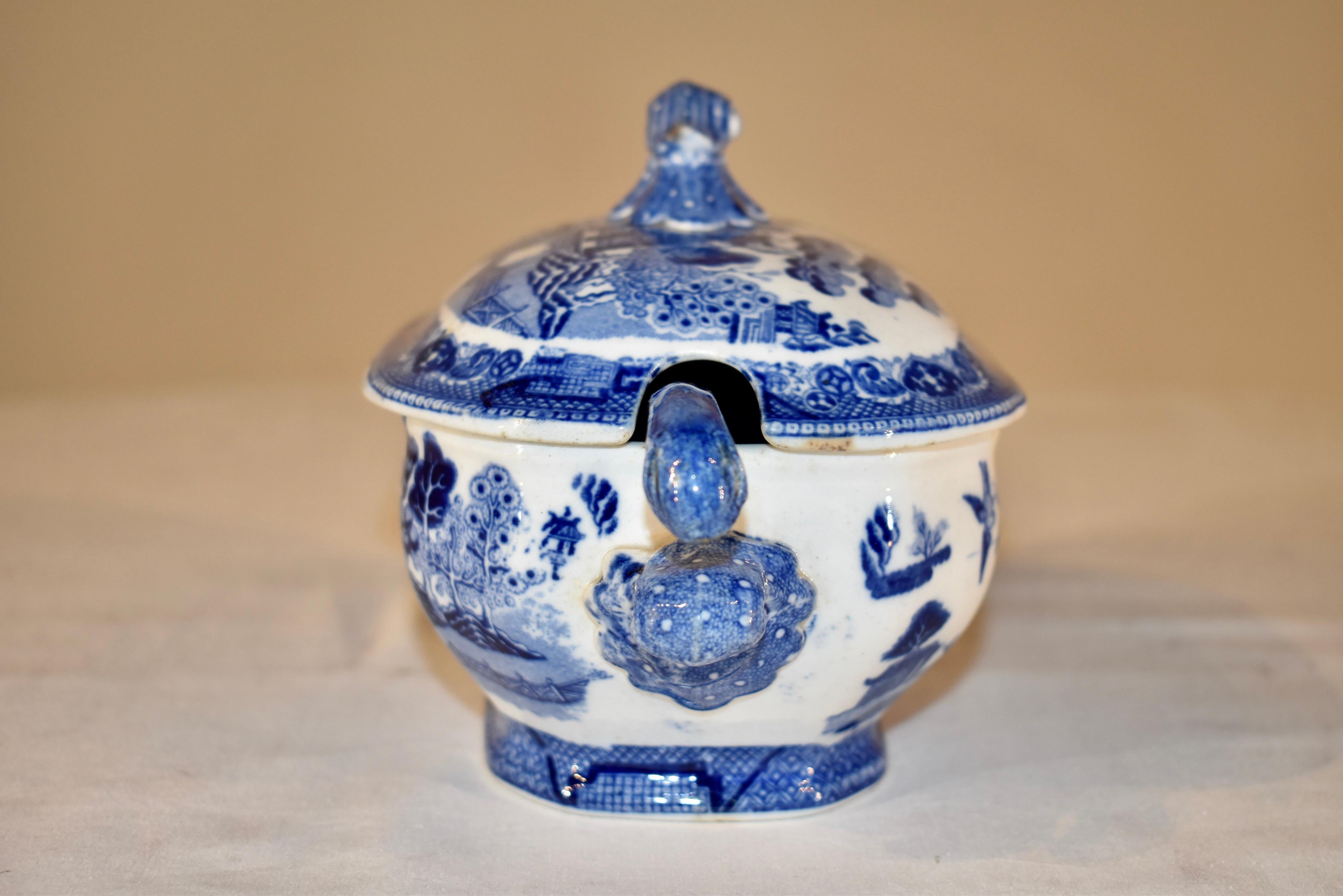 Glazed 19th Century Blue Willow Sauce Tureen and Ladle For Sale