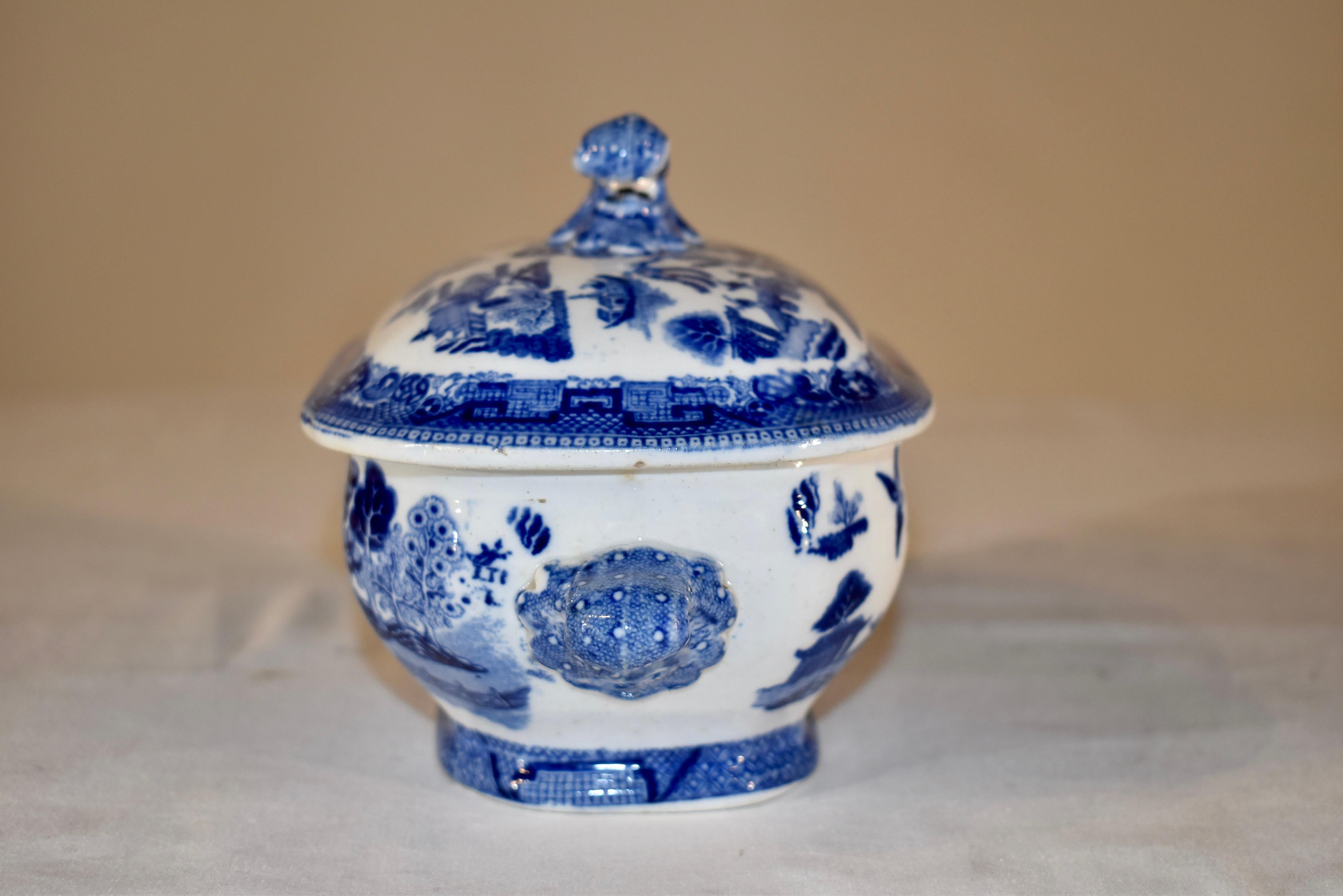 Ceramic 19th Century Blue Willow Sauce Tureen and Ladle For Sale