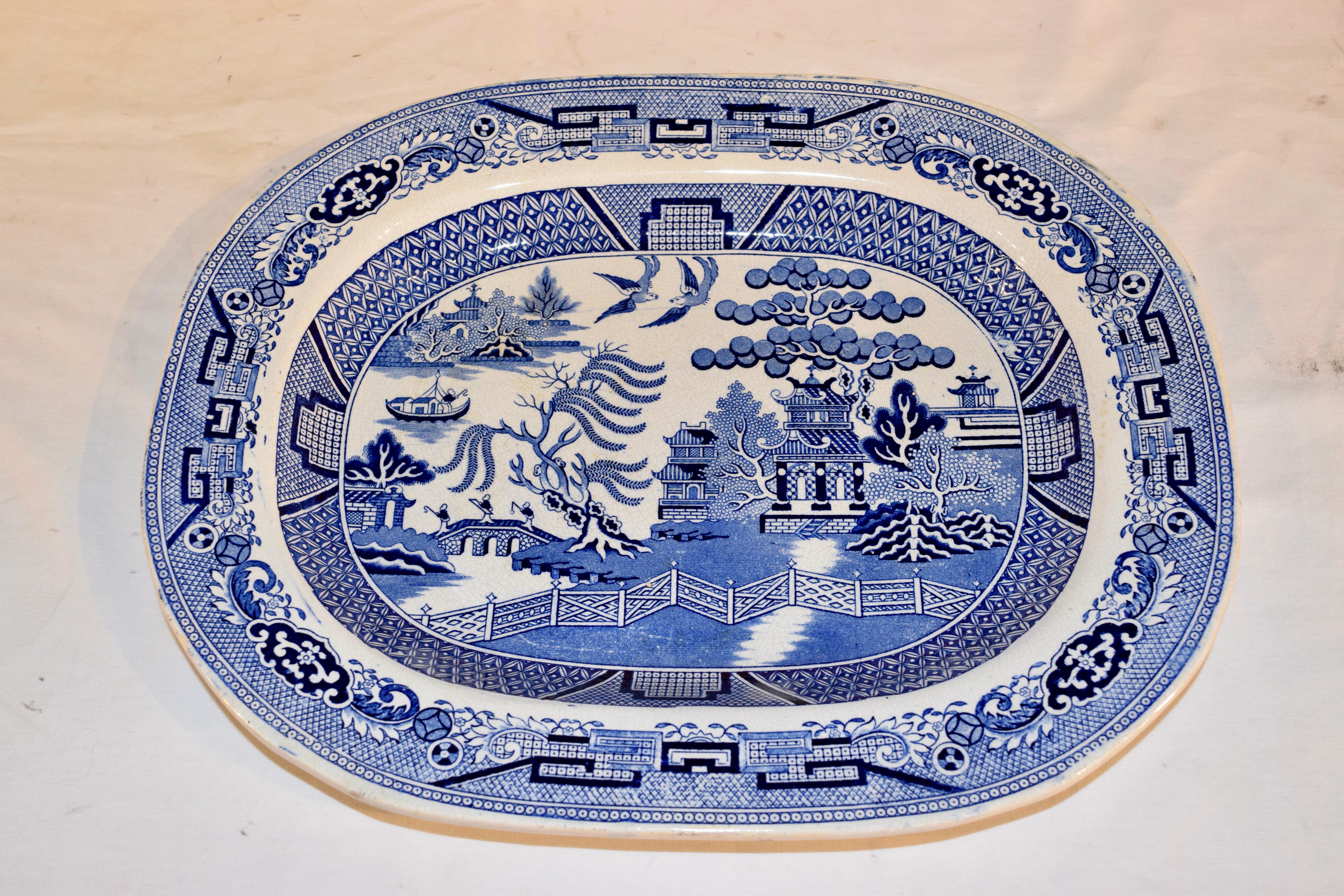 Victorian 19th Century Blue Willow Staffordshire Platter For Sale