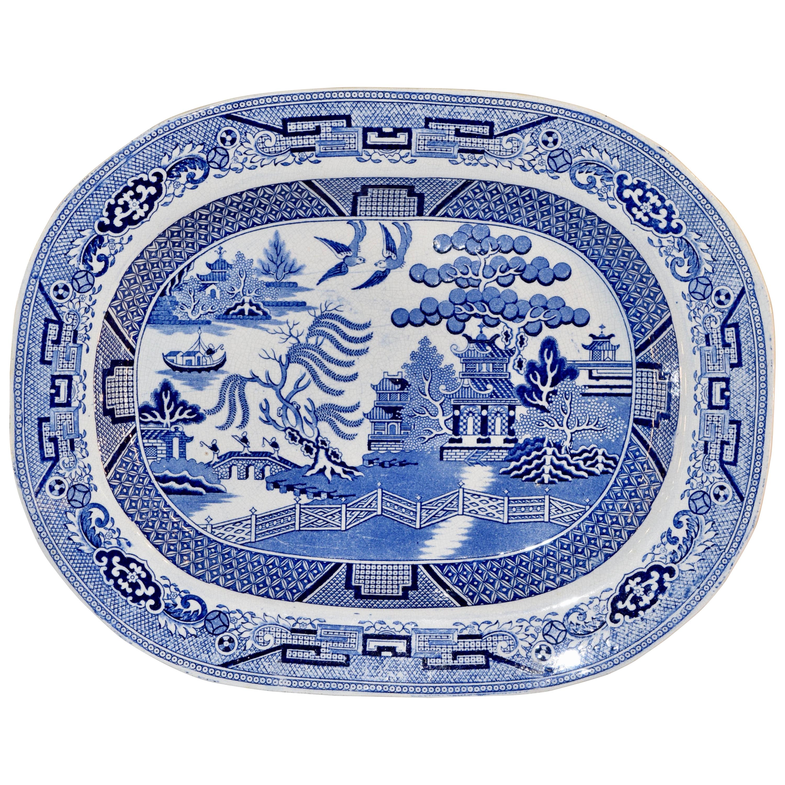 19th Century Blue Willow Staffordshire Platter