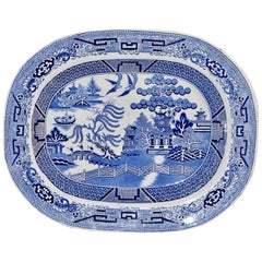 Antique 19th Century Blue Willow Staffordshire Platter