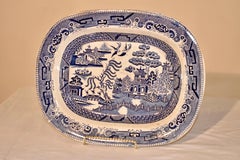 19th Century Blue Willow Stone China Platter