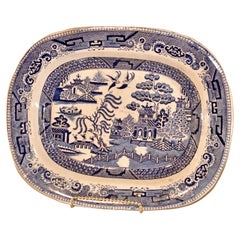 19th Century Blue Willow Stone China Platter