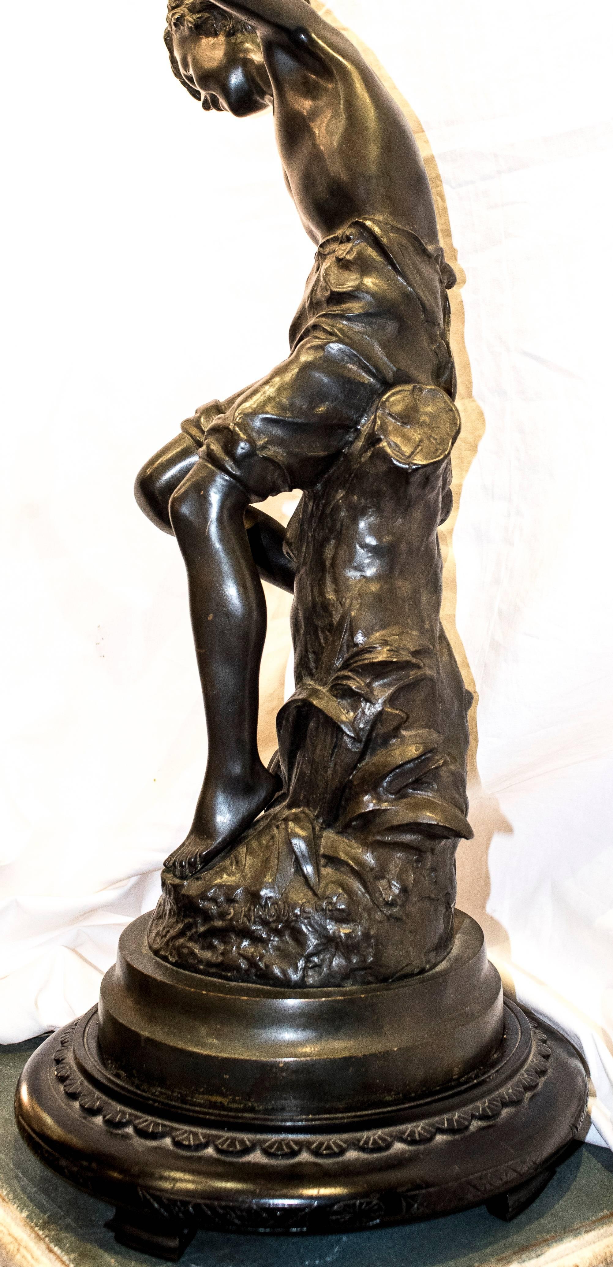 19th Century Blued Bronze French Fisherman Signed Sculpture In Excellent Condition In Valladolid, ES