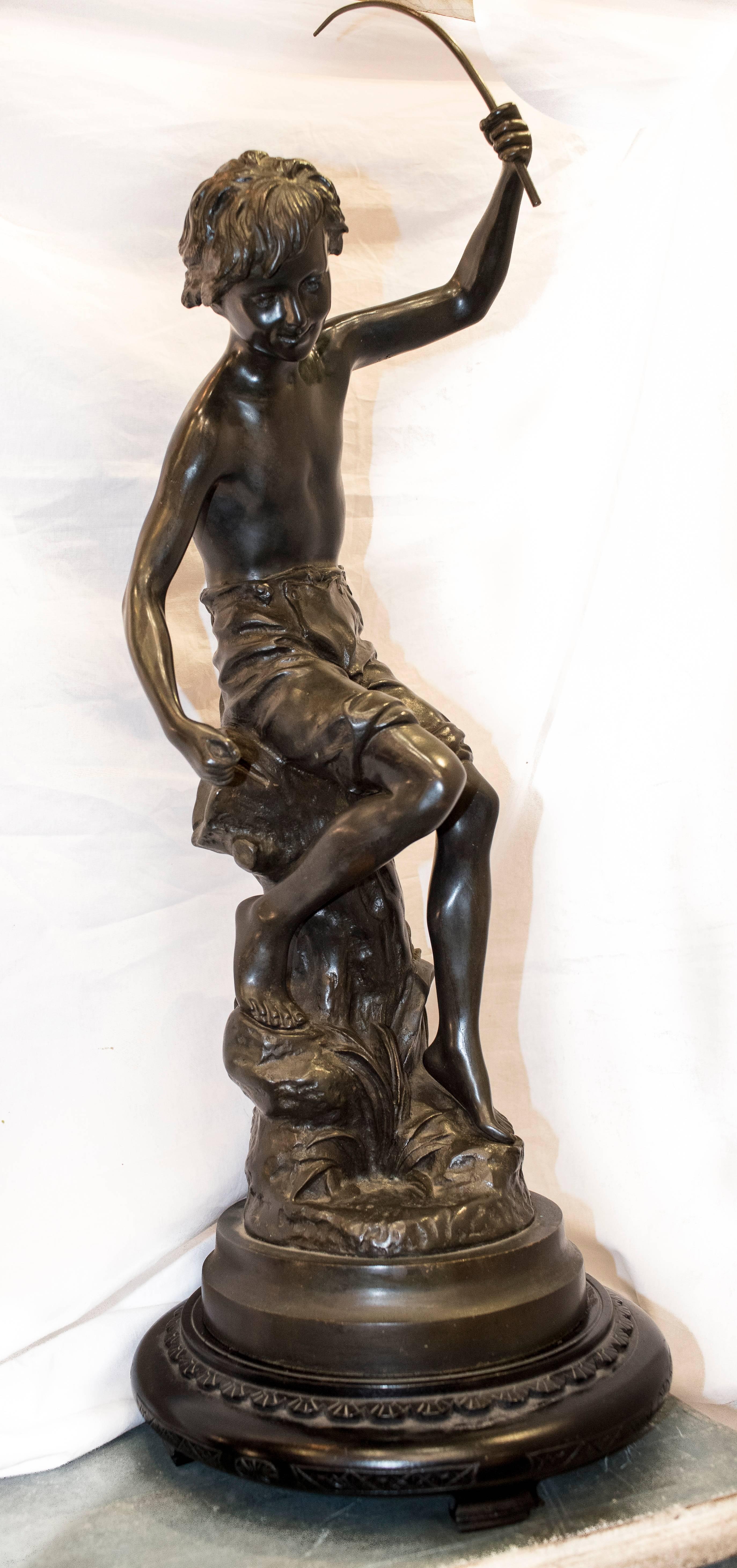 19th Century Blued Bronze French Fisherman Signed Sculpture 2