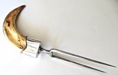 19th Century Boar's Tusk Serving Fork. with Sterling Silver Shoulder