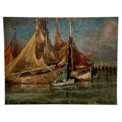 19th Century Boat Scene Painting
