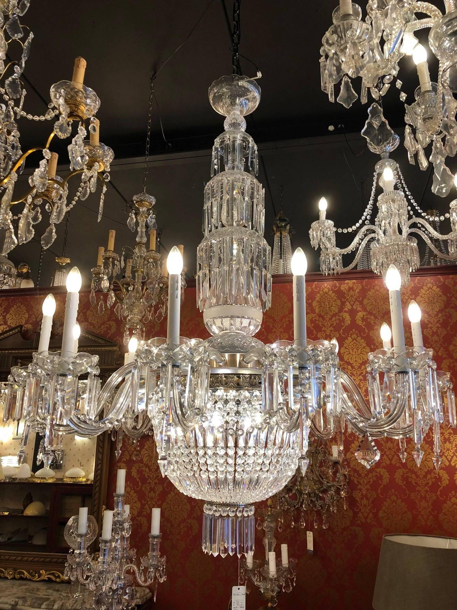 19th silver color century cut crystal chandelier from Czech Republic.
This chandelier has been recently restored.
 