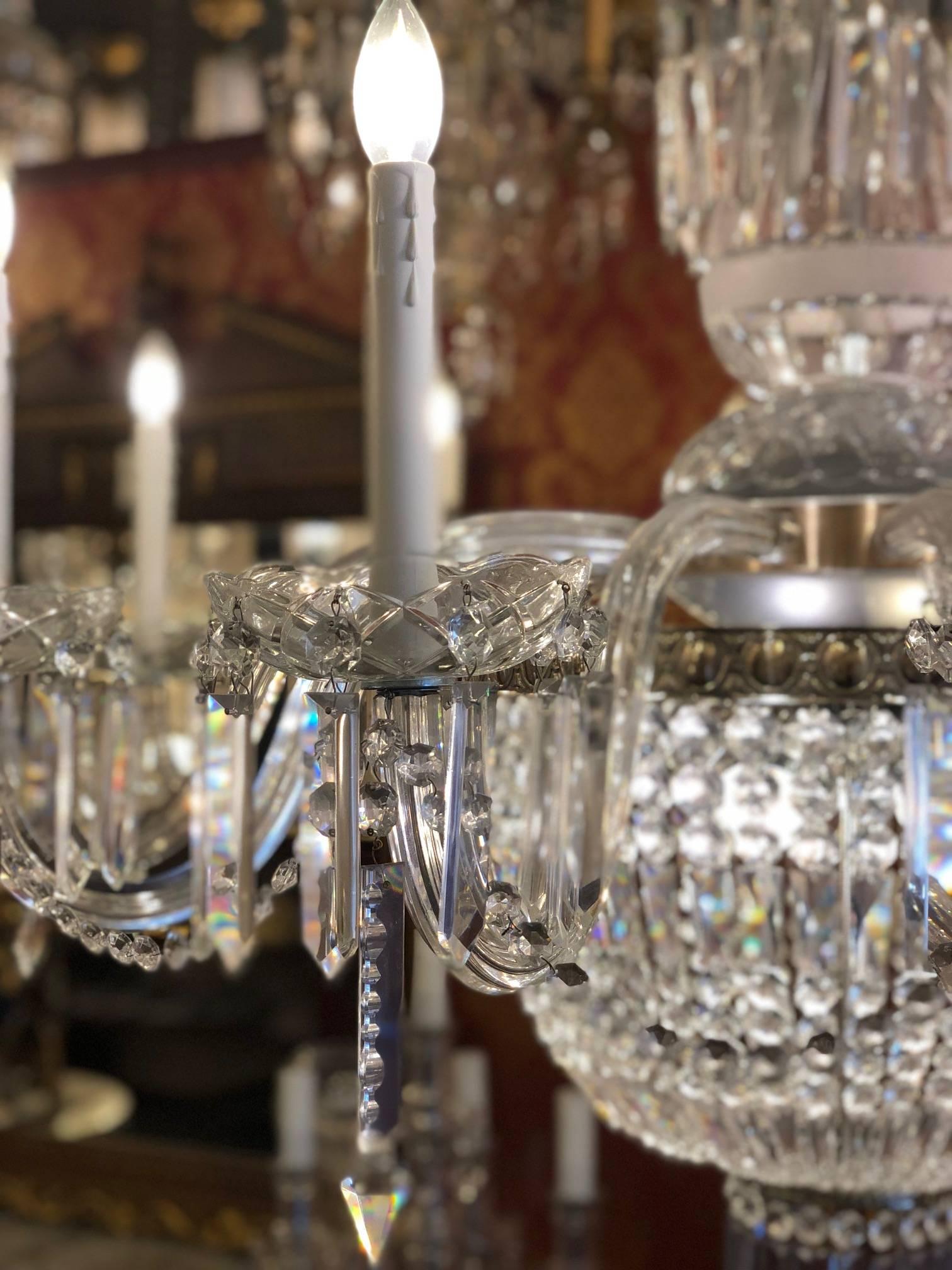 Plated 19th Century Bohemian Twelve-Light Cut Crystal Chandelier from Czech Republic For Sale