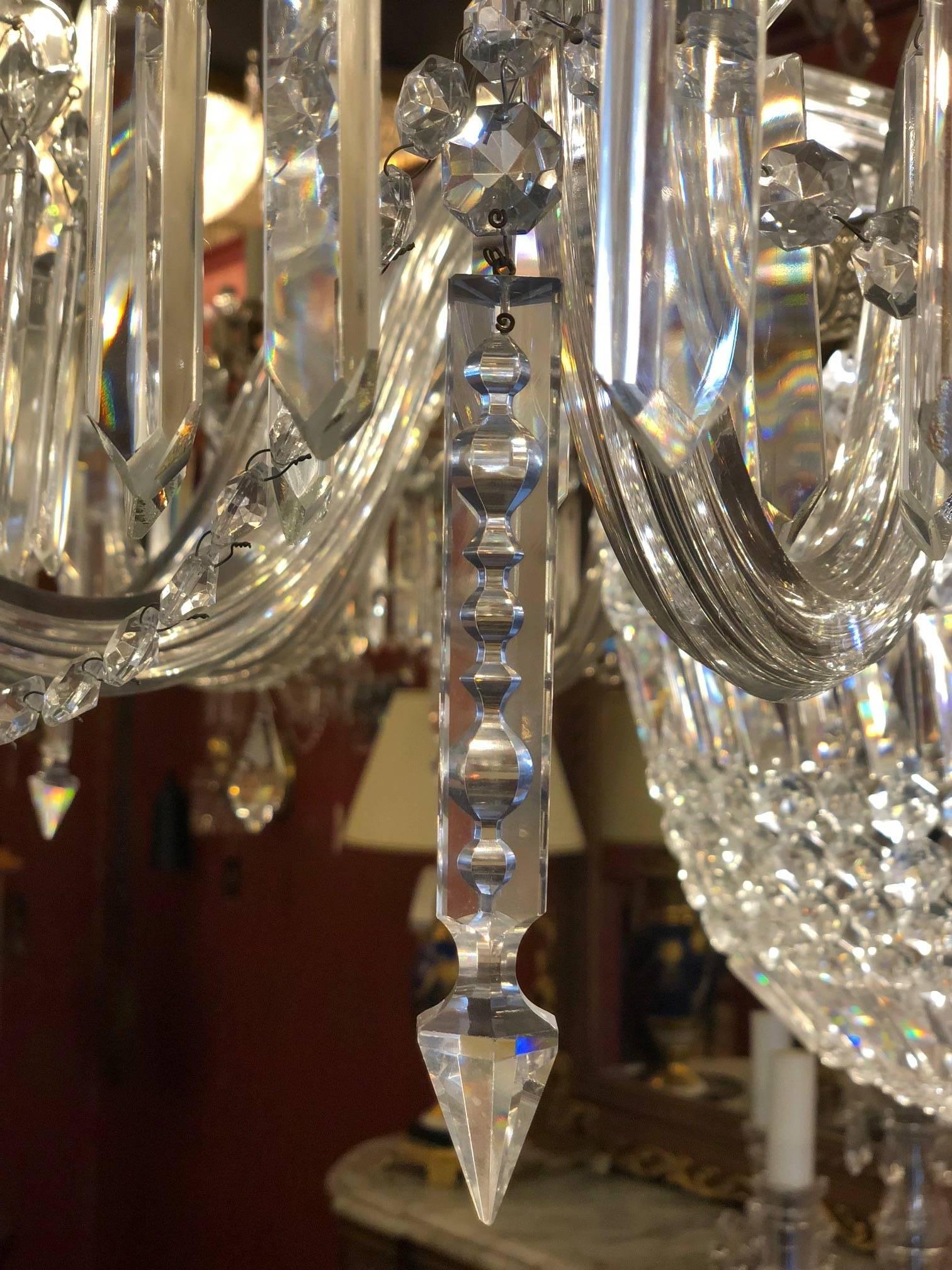 19th Century Bohemian Twelve-Light Cut Crystal Chandelier from Czech Republic For Sale 1