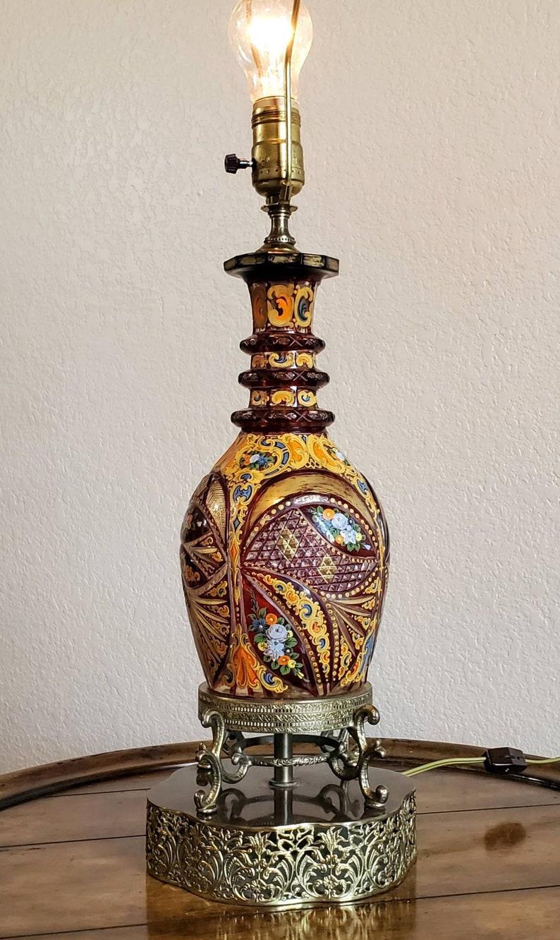 19th Century Bohemian Art Glass Decanter Now Fashioned as Lamp For Sale 3