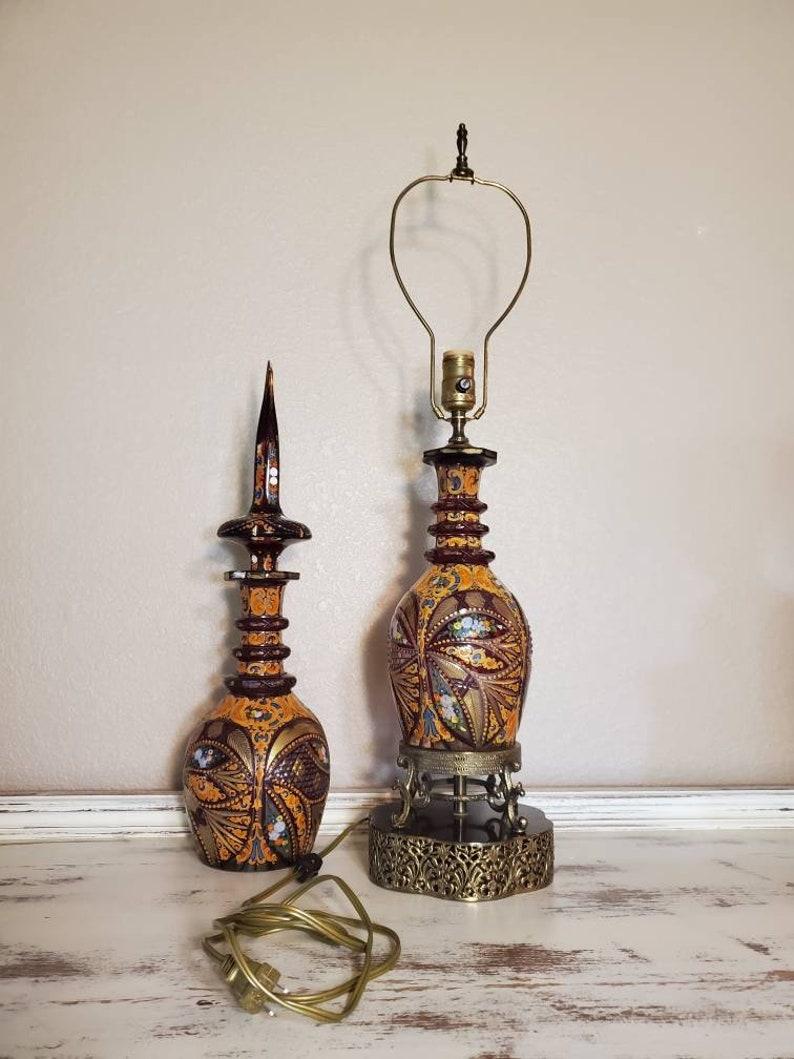 19th Century Bohemian Art Glass Decanter Now Fashioned as Lamp For Sale 4