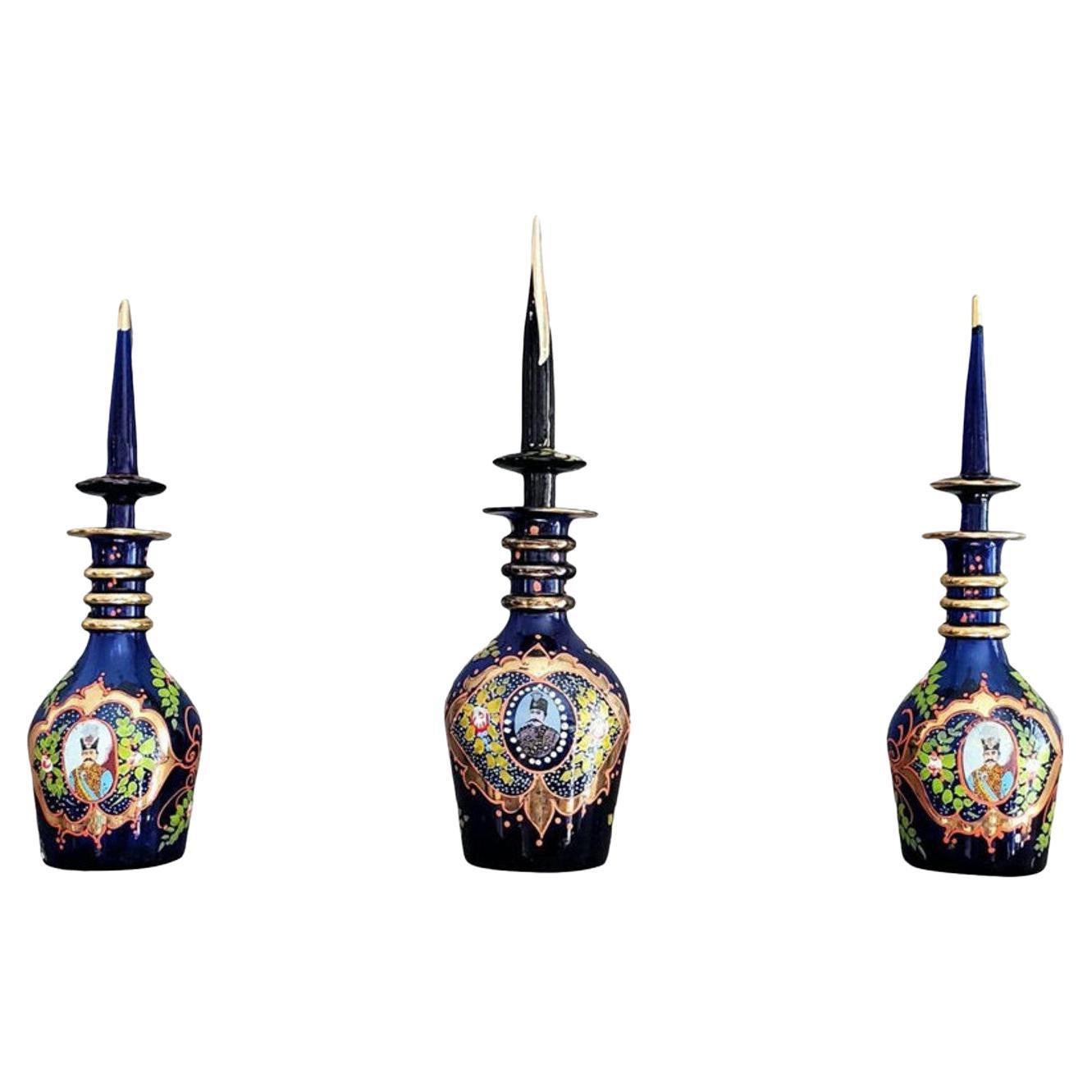 19th Century Bohemian Art Glass Decanter, Set of Three For Sale