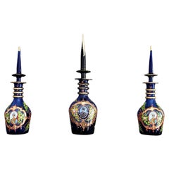 19th Century Bohemian Art Glass Decanter, Set of Three