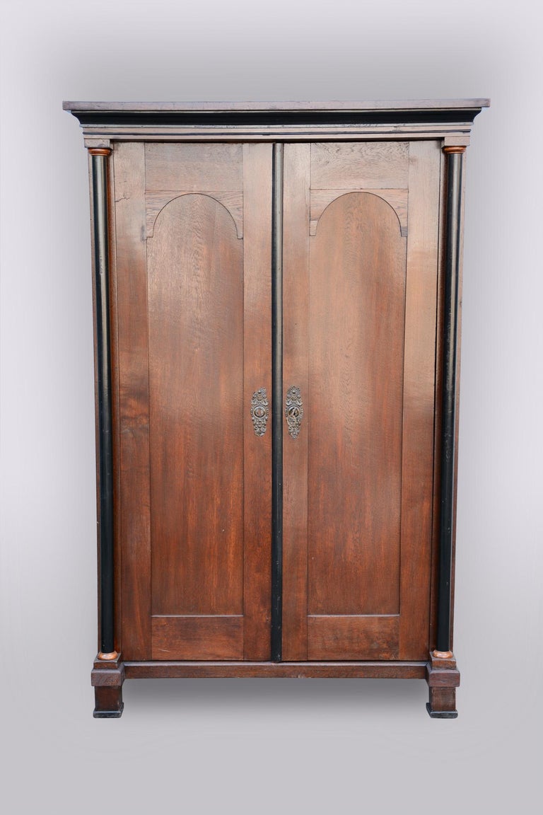 19th Century Bohemian Biedermeier Oak Wardrobe Cabinet Restored