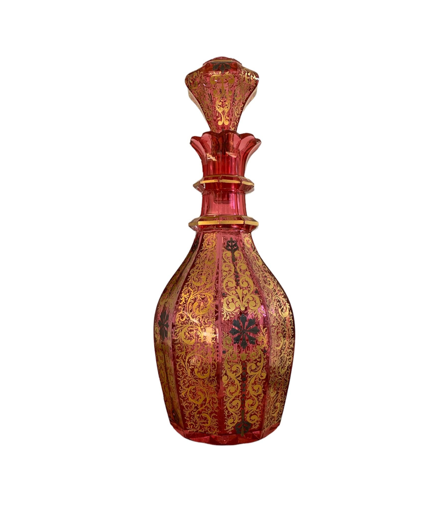 European 19th Century Bohemian Cranberry Glass Decanter