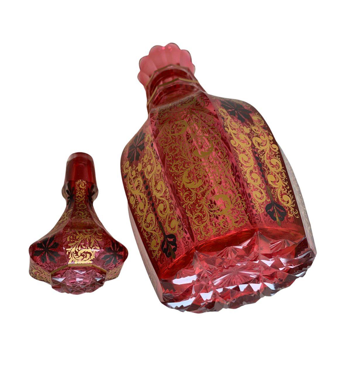 Gold 19th Century Bohemian Cranberry Glass Decanter