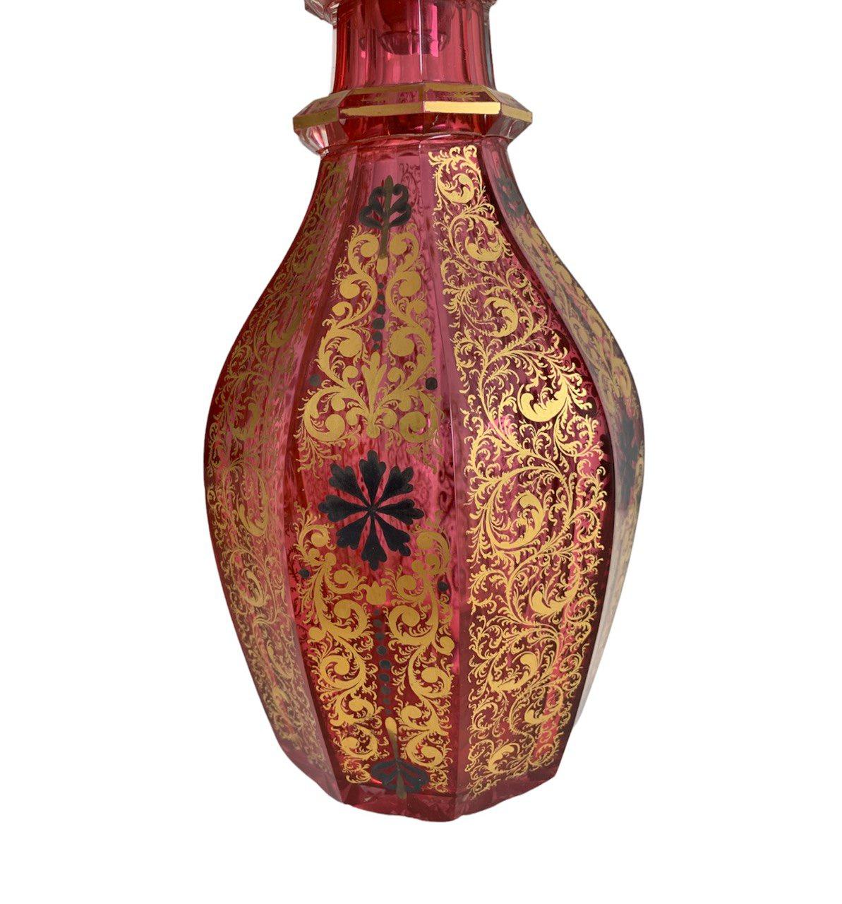 19th Century Bohemian Cranberry Glass Decanter 1