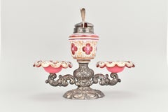 19. Jahrhundert Bohemian Cranberry Overlay Glas Silber Platte Cruet Set, Ménage