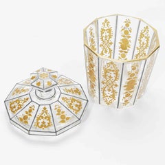 Vaso con Piatto en Cristallo Decoro Blu e Oro Austroungarico Inizio 1800