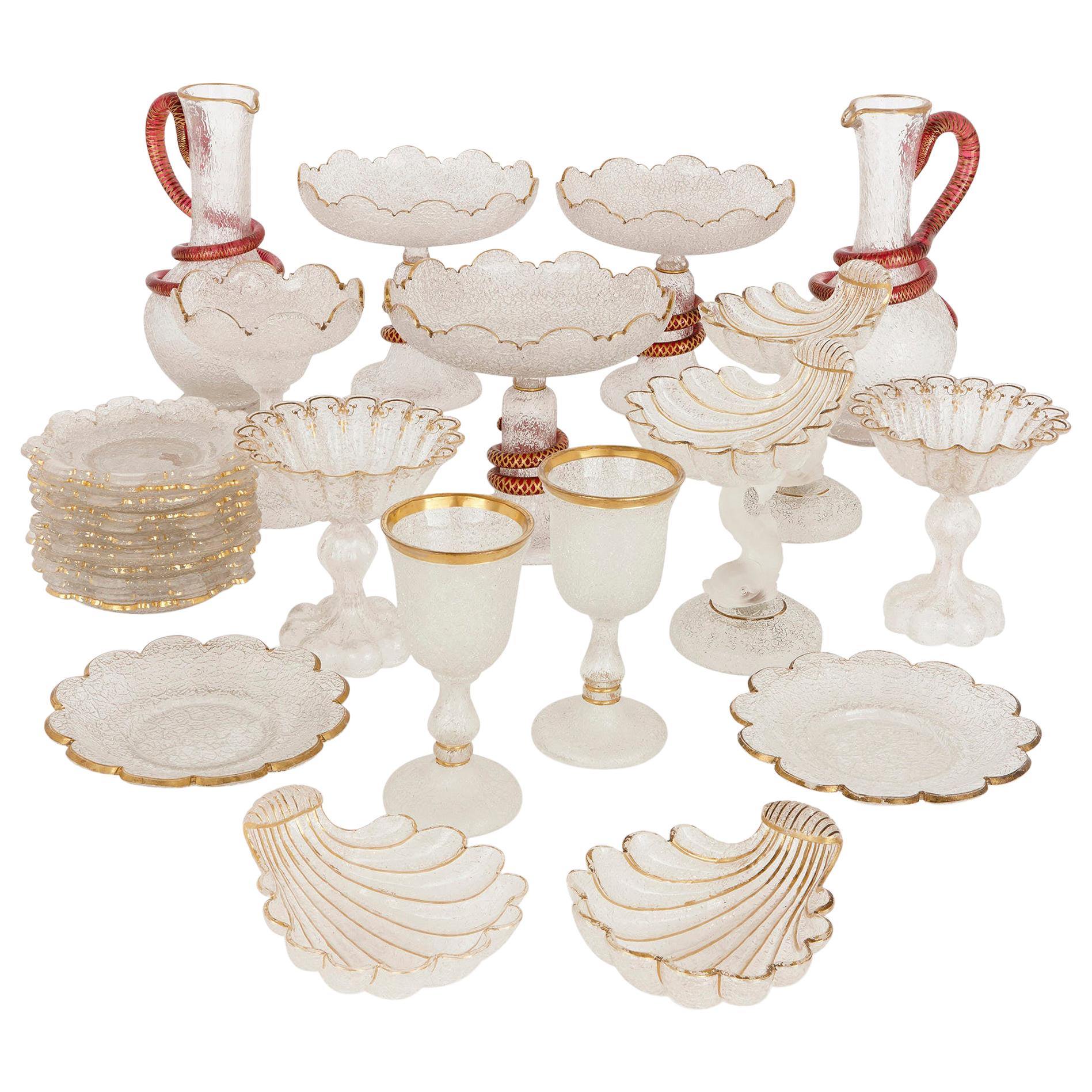 19th Century Bohemian Frosted Glass Dessert Service For Sale