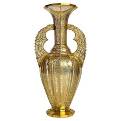 Antique 19th Century Bohemian Gilt Cut Glass Alhambra Vase