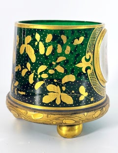19th Century Bohemian Gilt Decorated Green Glass Vase with Portrait Medallion