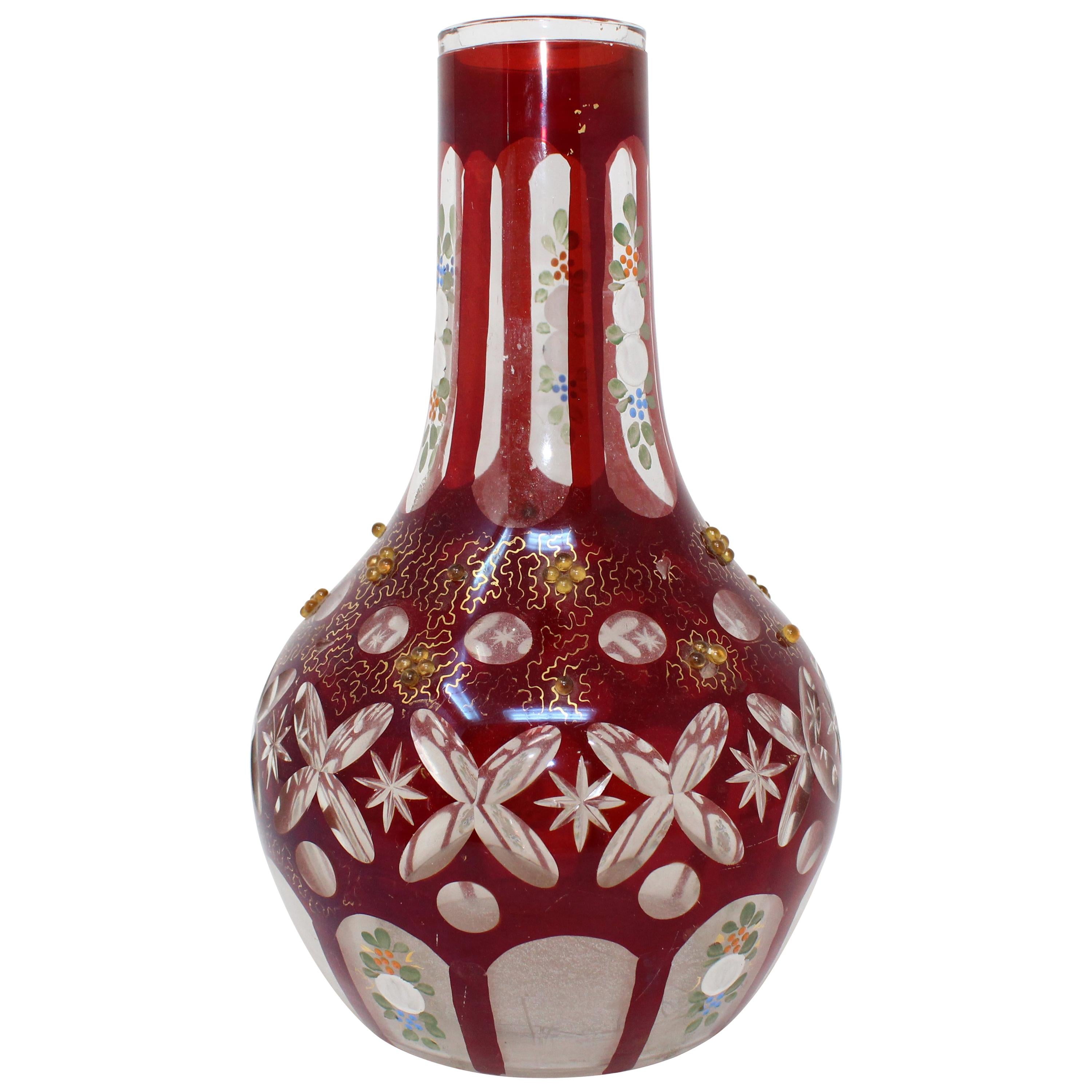 19th Century Bohemian Glass Hookah Base with Jeweles For Sale