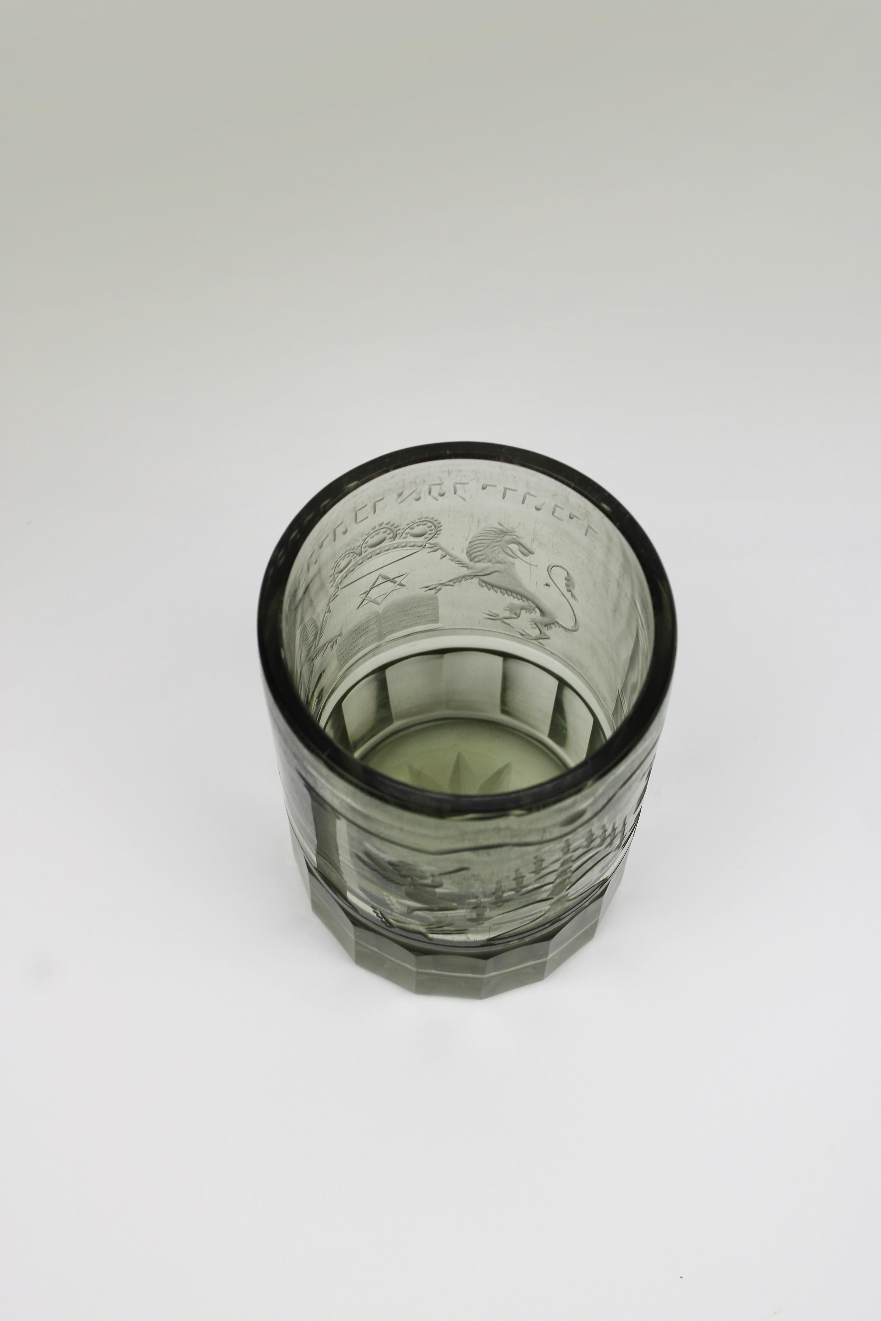 Hand-Crafted 19th Century Bohemian Glass Jewish Chevra kadisha Candle Holder Czech Republic For Sale