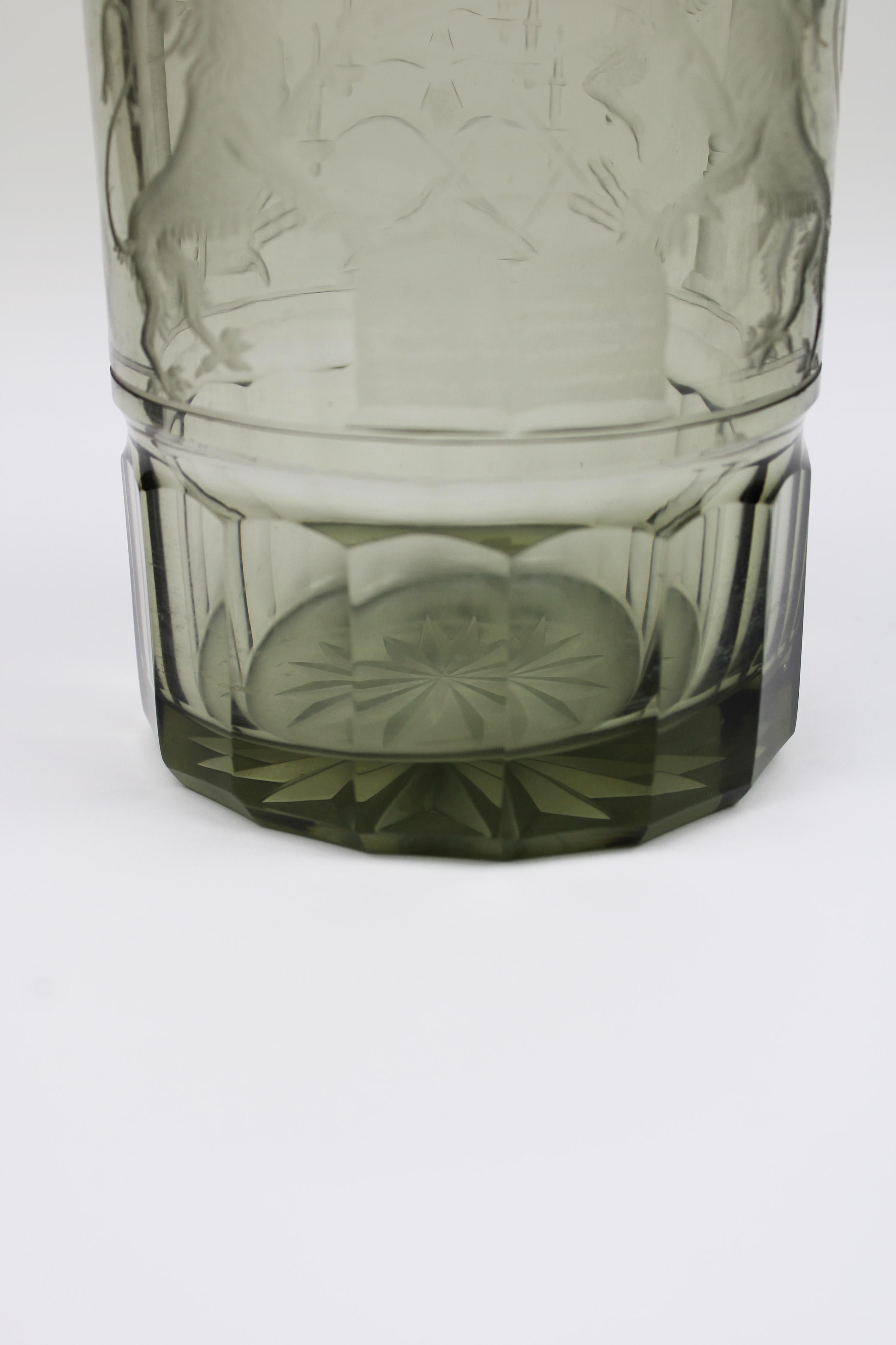 Blown Glass 19th Century Bohemian Glass Jewish Chevra kadisha Candle Holder Czech Republic For Sale