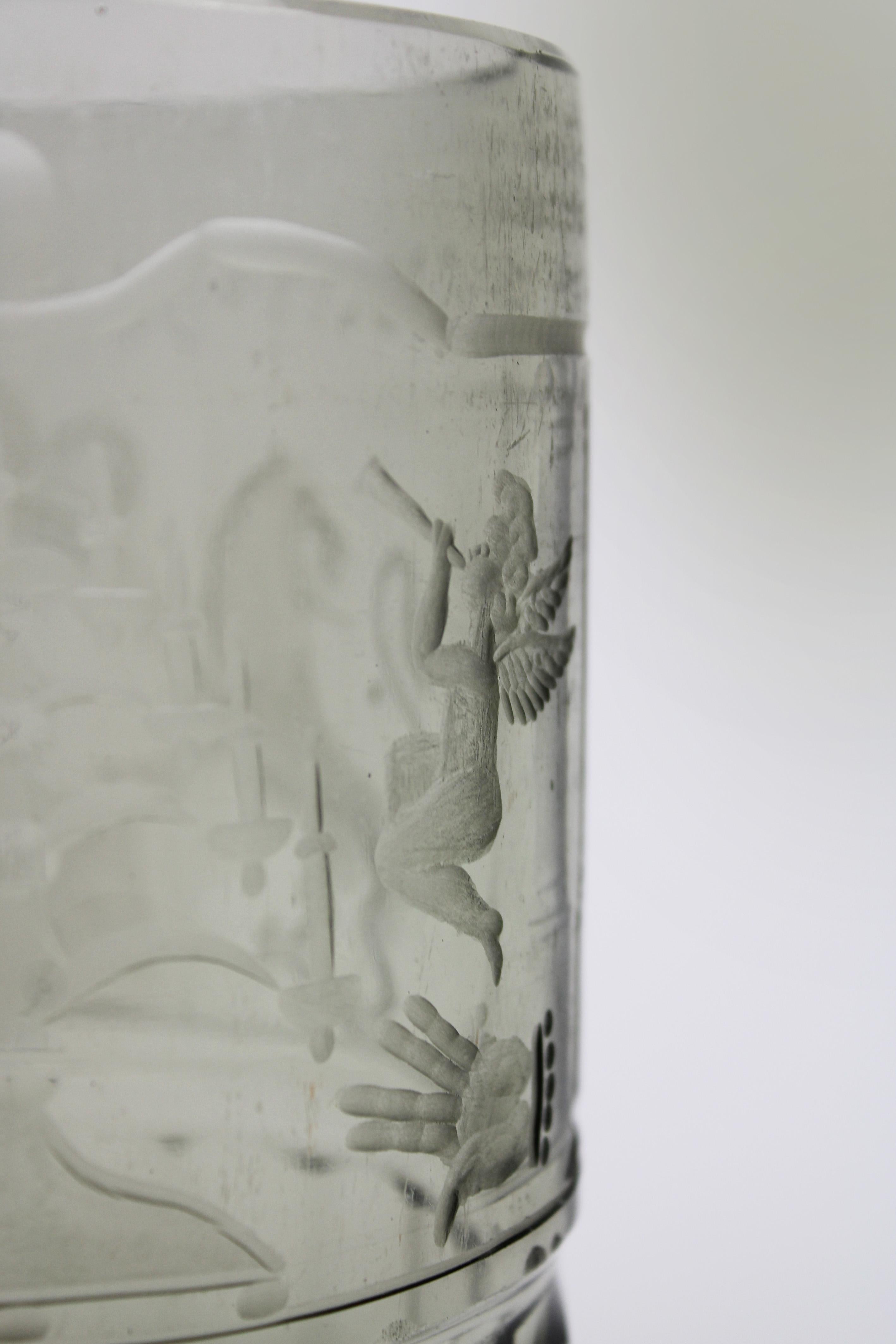 19th Century Bohemian Glass Jewish Chevra kadisha Candle Holder Czech Republic For Sale 2