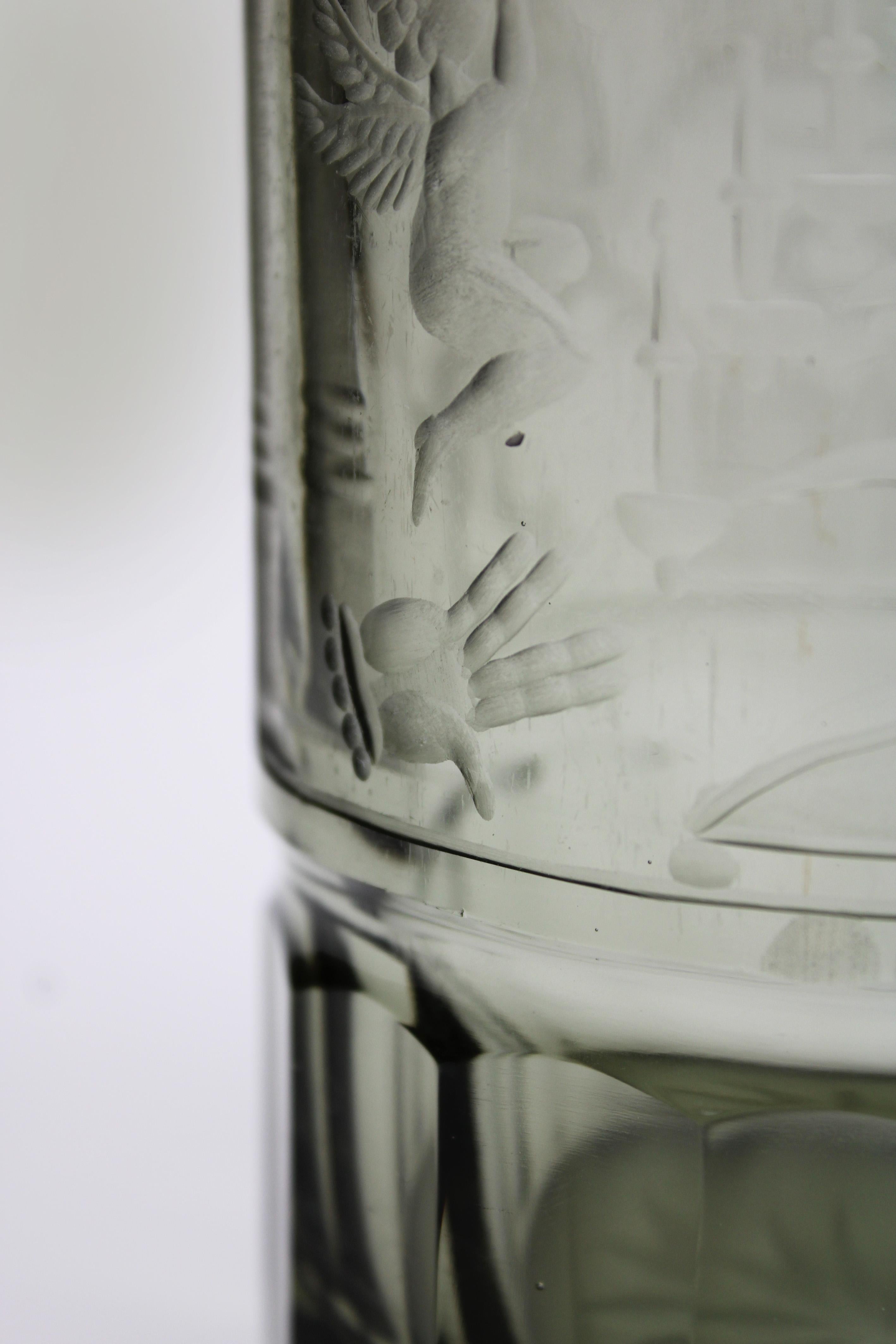 19th Century Bohemian Glass Jewish Chevra kadisha Candle Holder Czech Republic For Sale 3
