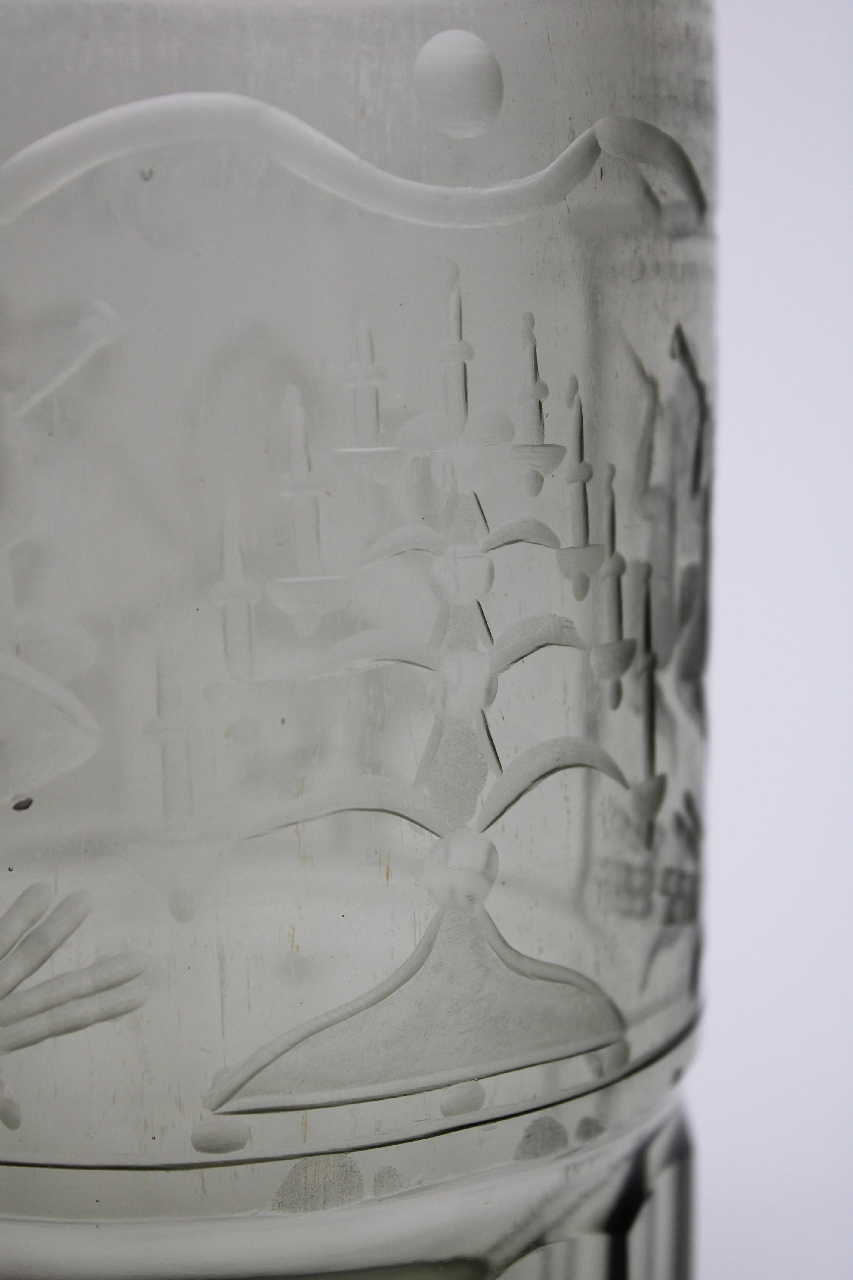 19th Century Bohemian Glass Jewish Chevra kadisha Candle Holder Czech Republic For Sale 4