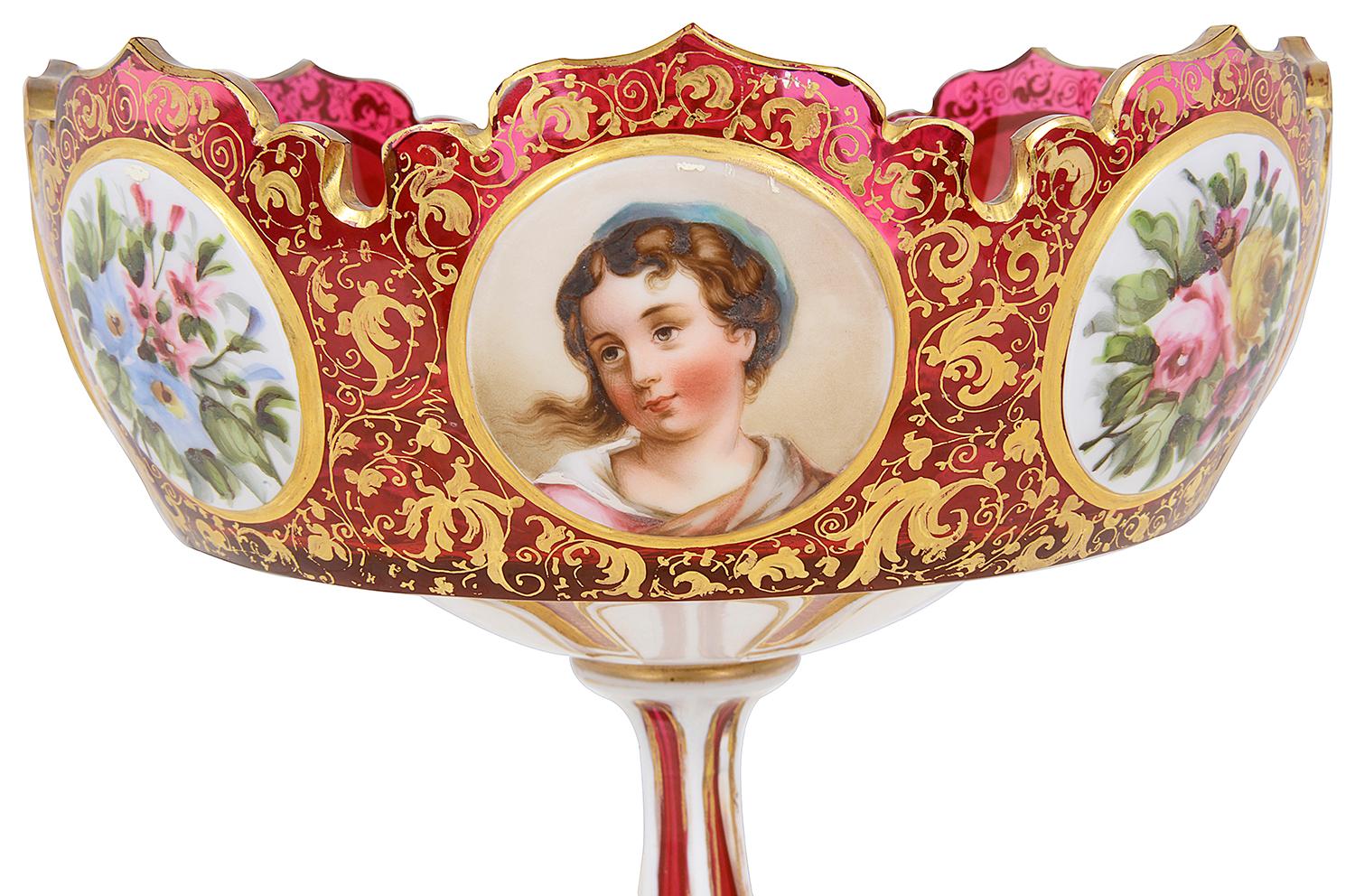 Hand-Painted 19th Century Bohemian Glass Tazza