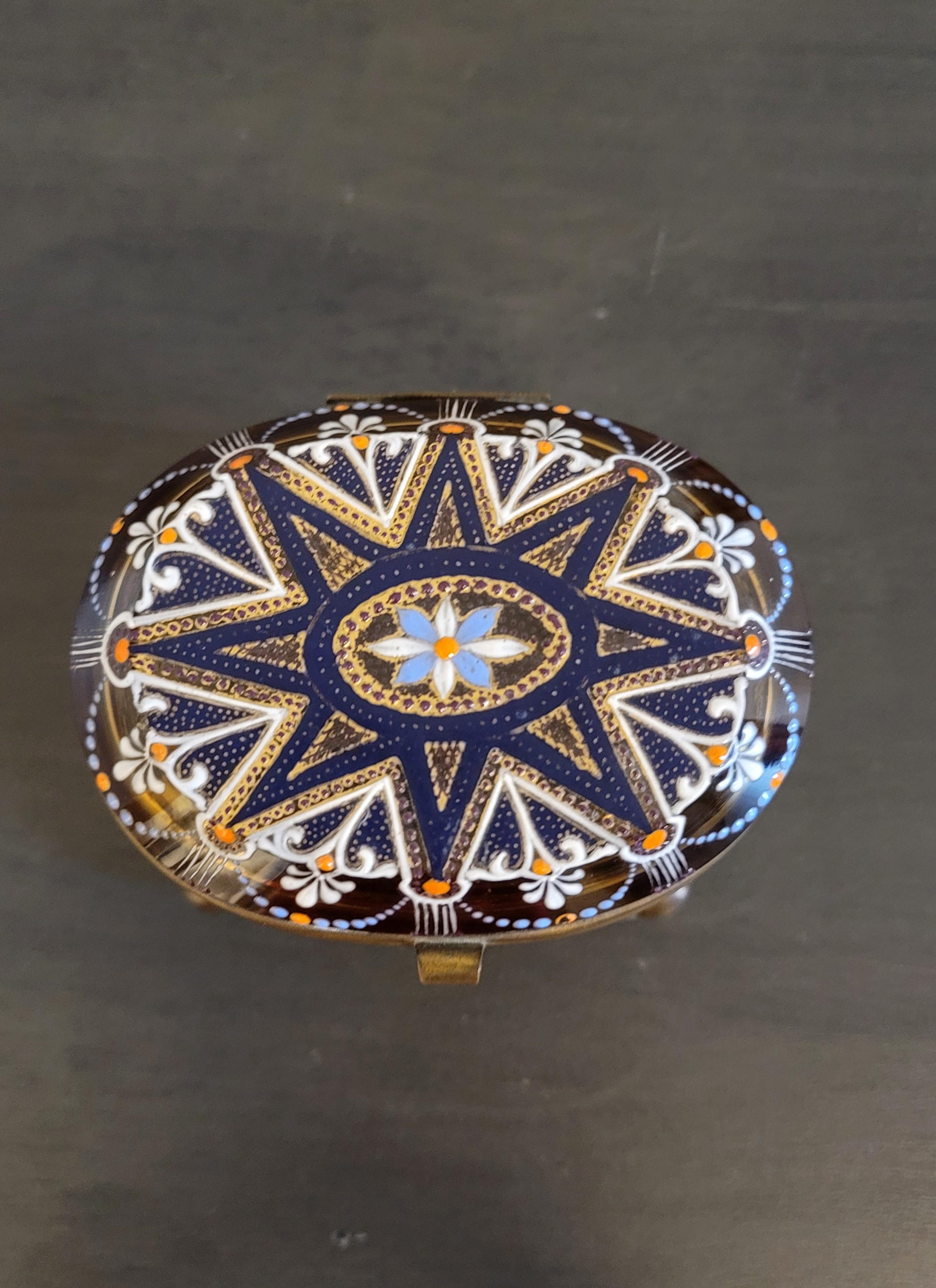 19th Century Bohemian Moser Enameled Amber Art Glass Jewel Casket For Sale 2