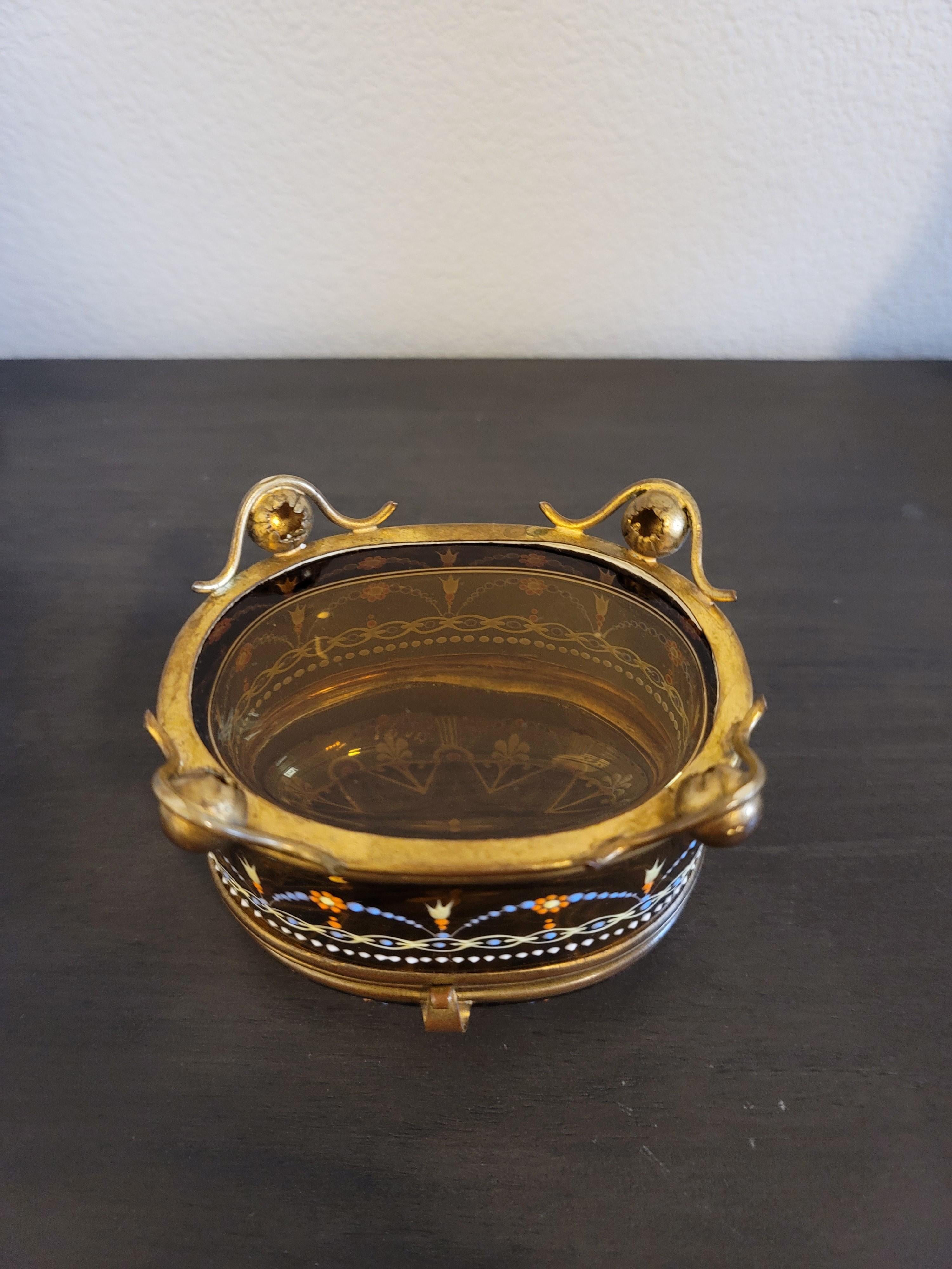 19th Century Bohemian Moser Enameled Amber Art Glass Jewel Casket For Sale 5
