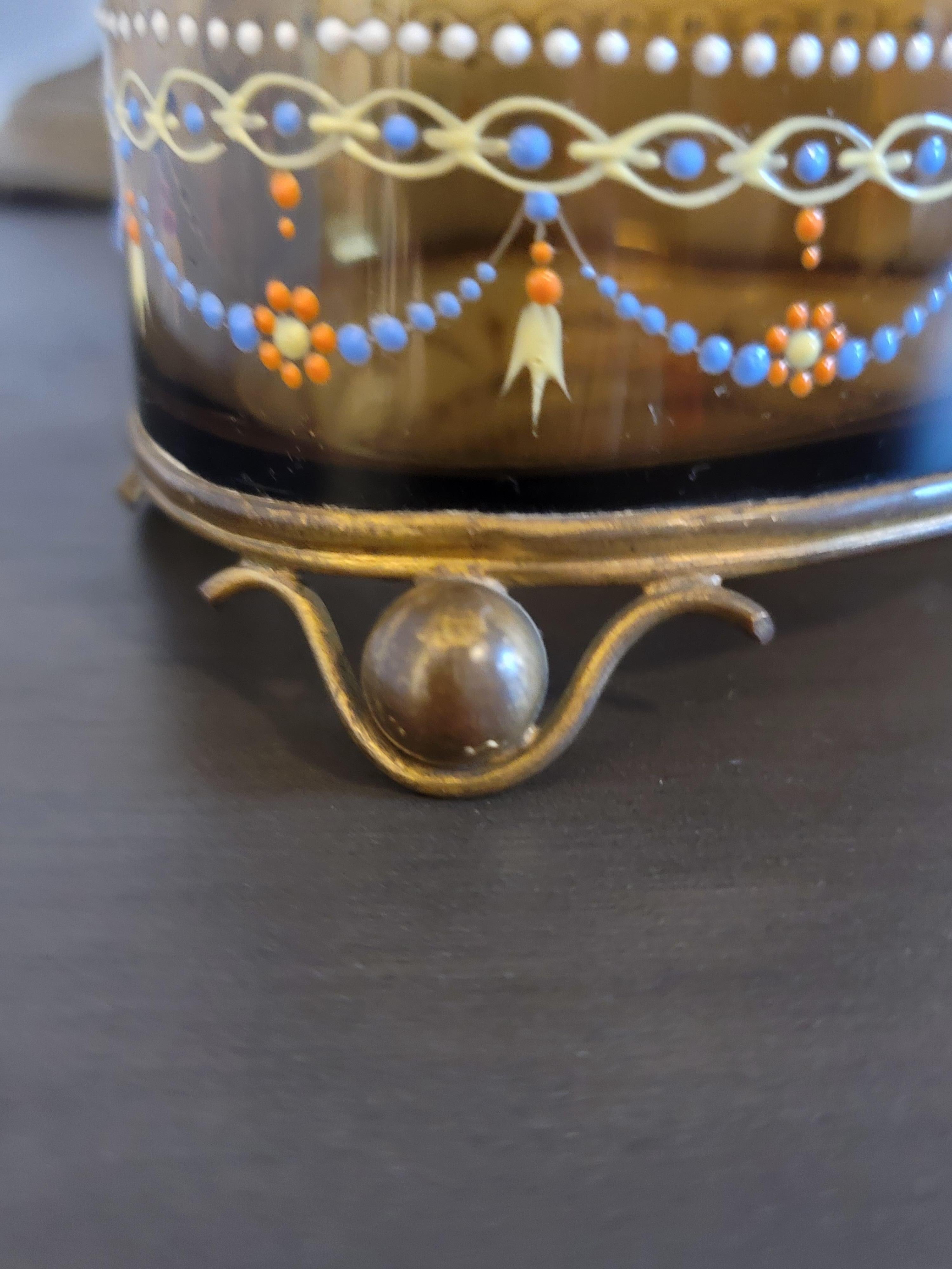 19th Century Bohemian Moser Enameled Amber Art Glass Jewel Casket For Sale 7
