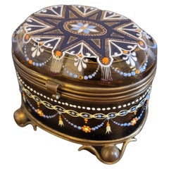19th Century Bohemian Moser Enameled Amber Art Glass Jewel Casket