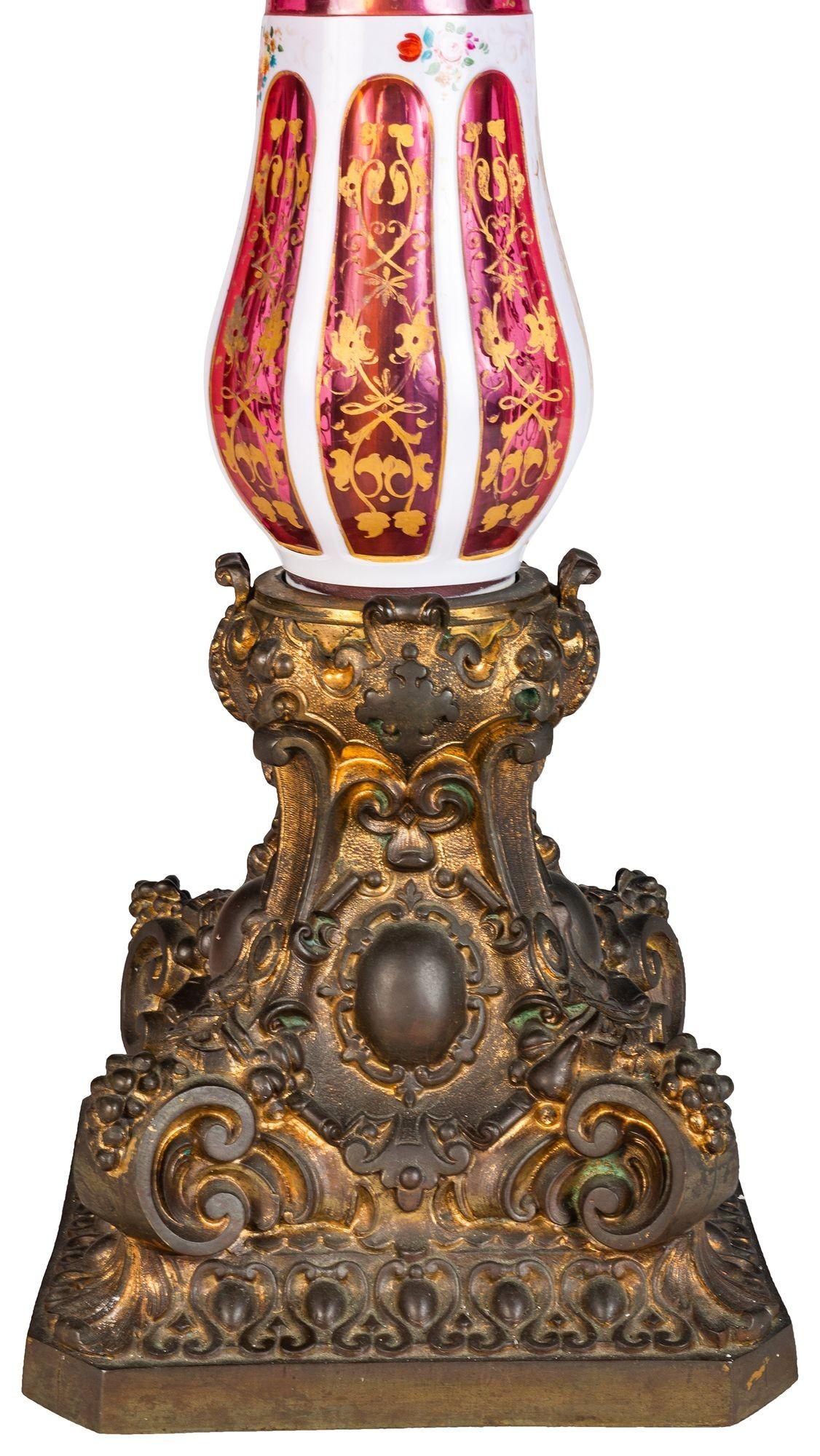 19th Century Bohemian overlay oil lamp. For Sale 1