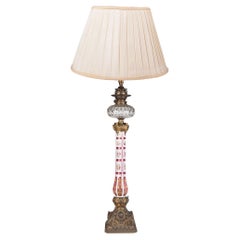 Antique 19th Century Bohemian overlay oil lamp.