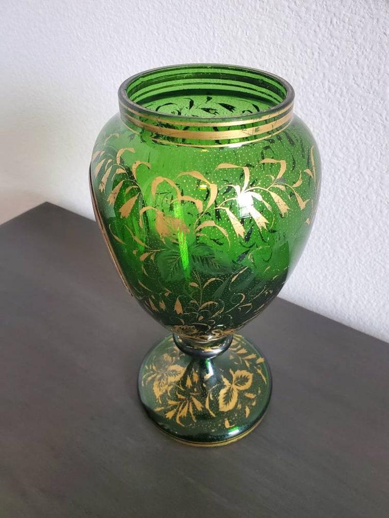 green bohemian glass vase