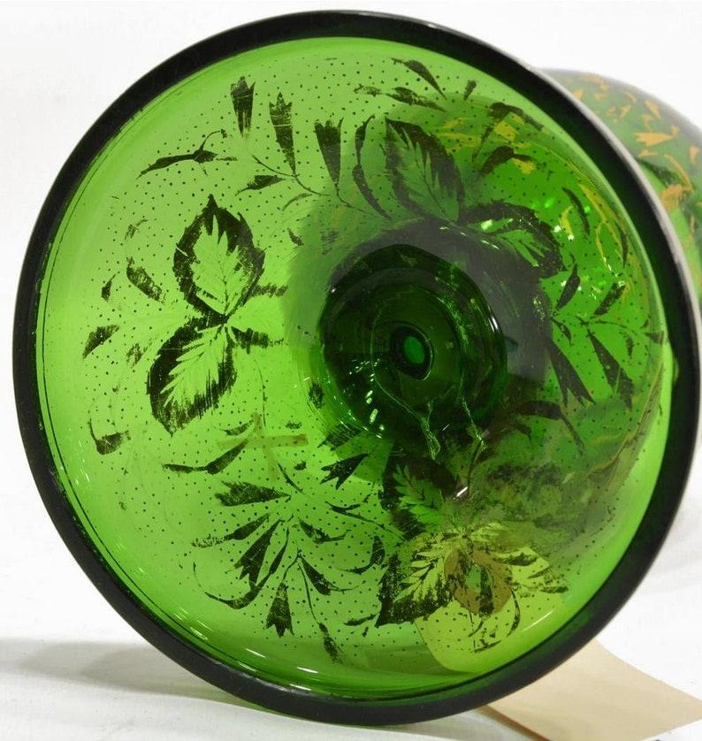 19th Century Bohemian Parcel Gilt Green Art Glass Painted Portrait Vase 1