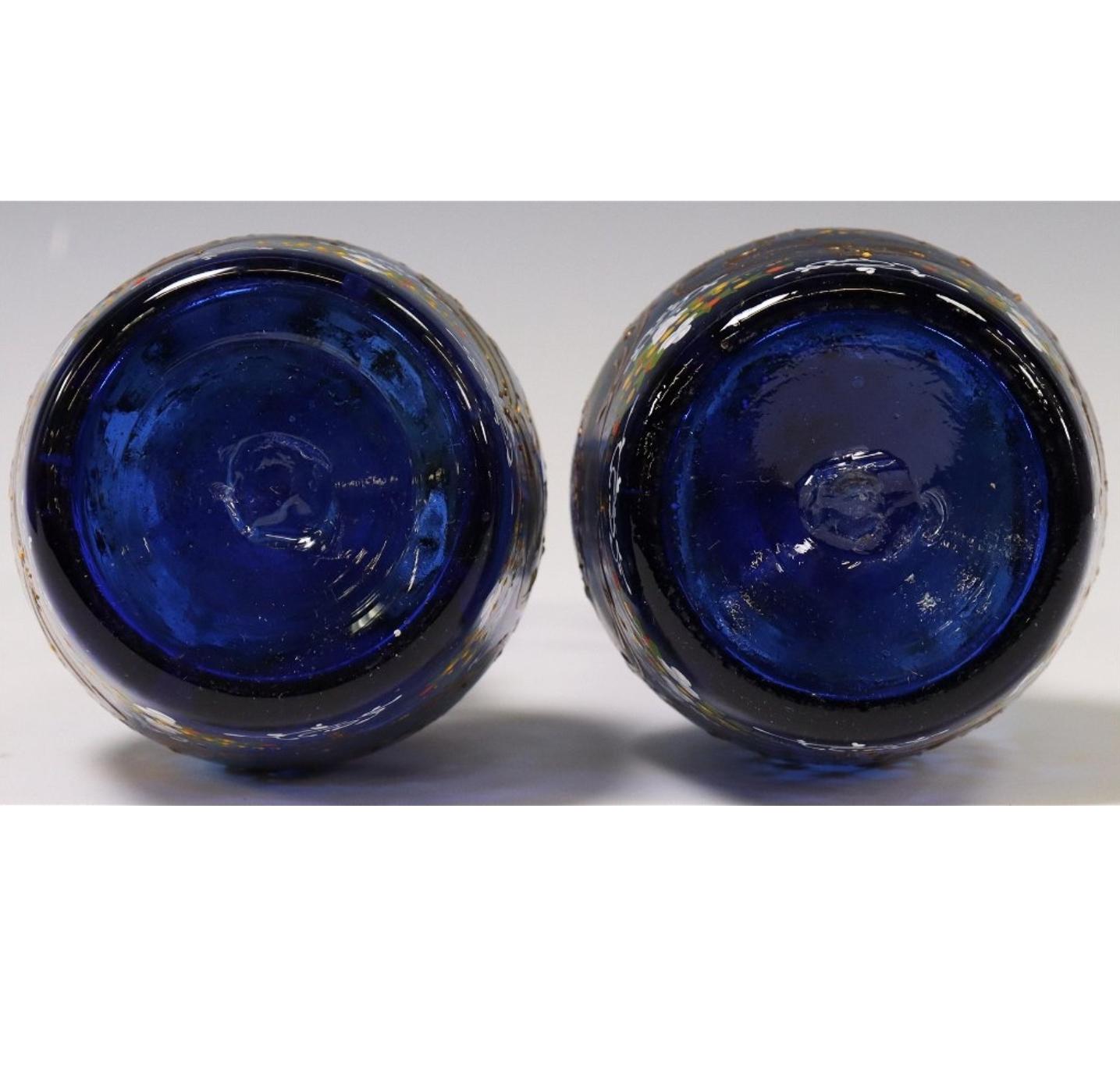 19th Century Bohemian Persian Market Qajar Enameled Gilt Cobalt Glass Decanters For Sale 10