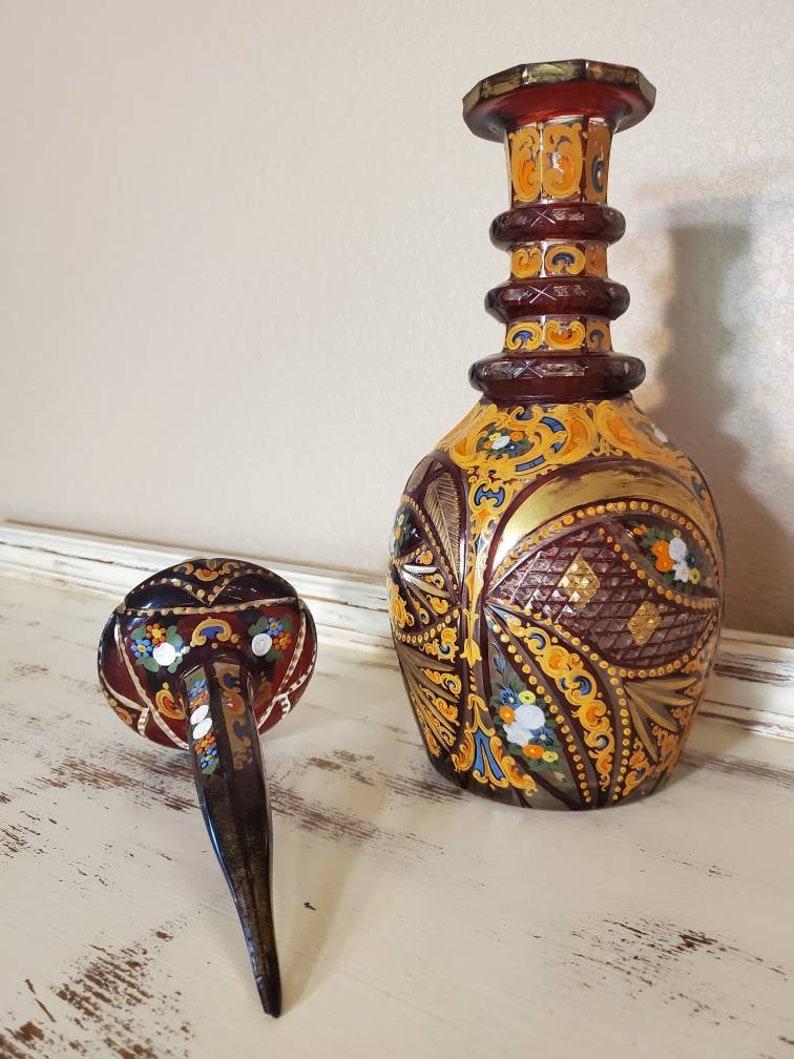 19th Century Bohemian Ruby Cased Gilt and Enameled Cut Art Glass Decanter In Good Condition For Sale In Forney, TX