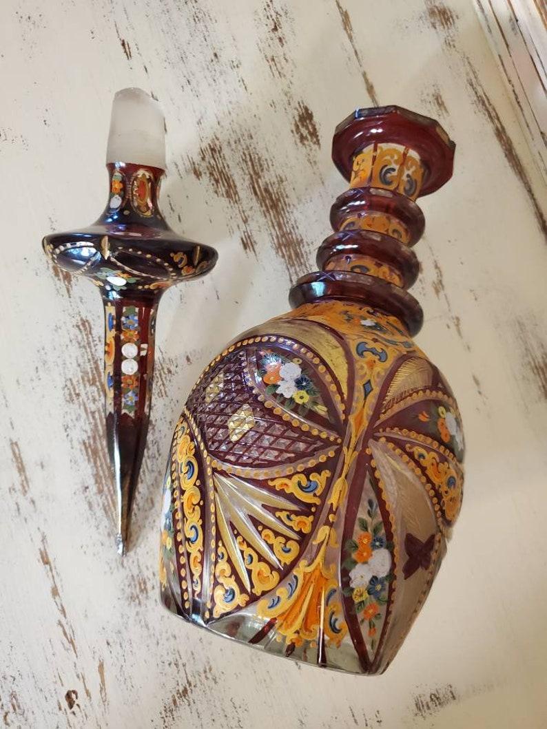 19th Century Bohemian Ruby Cased Gilt and Enameled Cut Art Glass Decanter For Sale 1