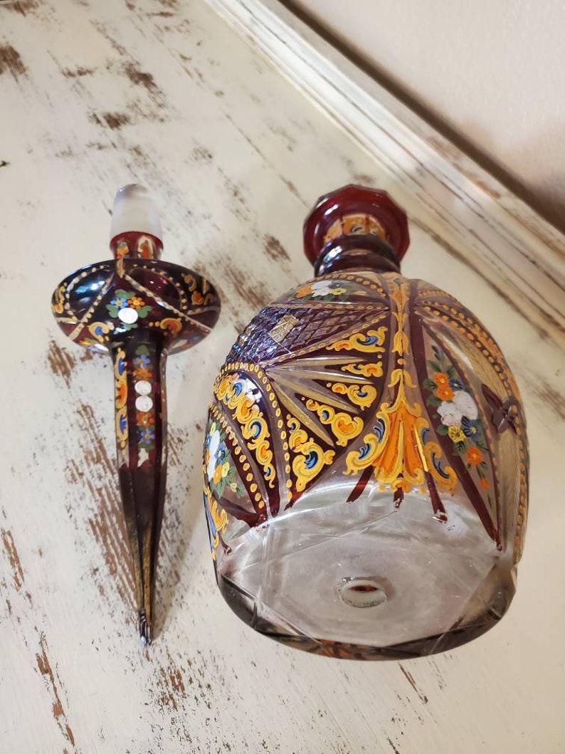 19th Century Bohemian Ruby Cased Gilt and Enameled Cut Art Glass Decanter For Sale 2