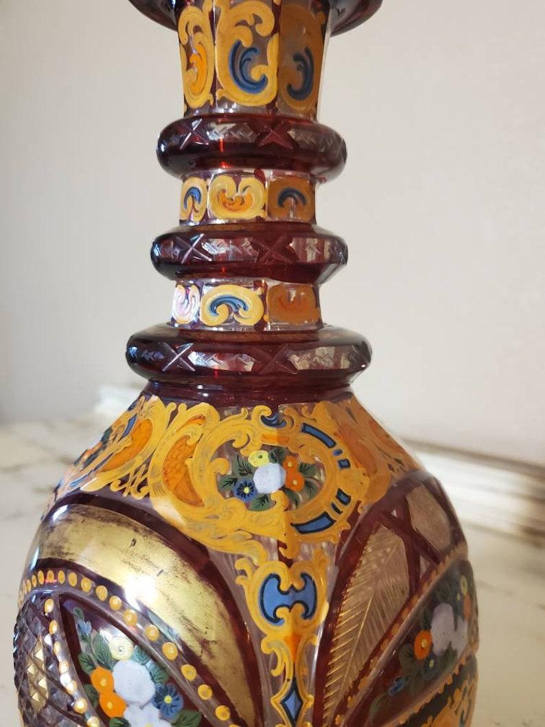 19th Century Bohemian Ruby Cased Gilt and Enameled Cut Art Glass Decanter For Sale 4