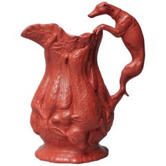 19th Century Bohemian Terracotta Ferdinand Gerbing Hunting Theme Pitcher