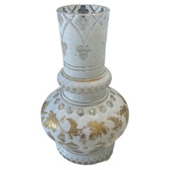 19th Century Bohemian White and Gold Overlay Glassware Vase