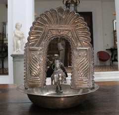 19th Century Bolivian or Peruvian Silver Alms Dish with Saint James on a Horse